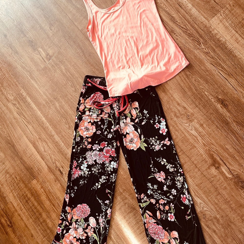Nylon floral wide leg pants with tank